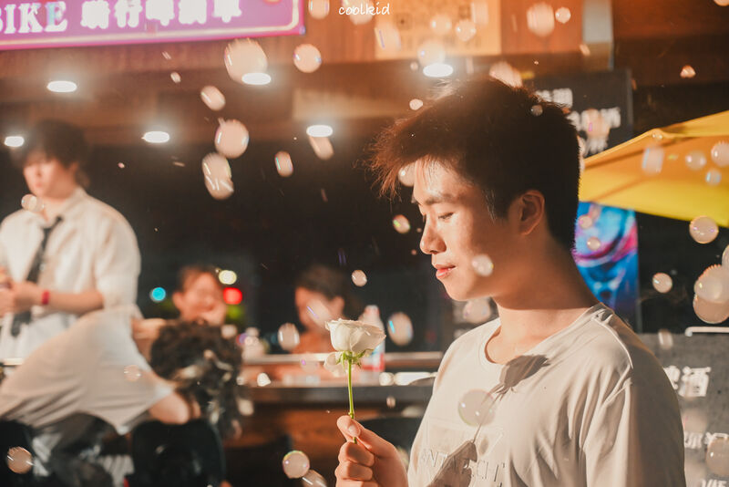 Night street with bubbles
