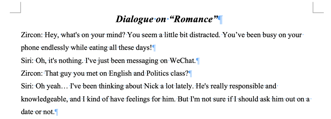以“Romance”为主题的英文语伴对话练习稿首页