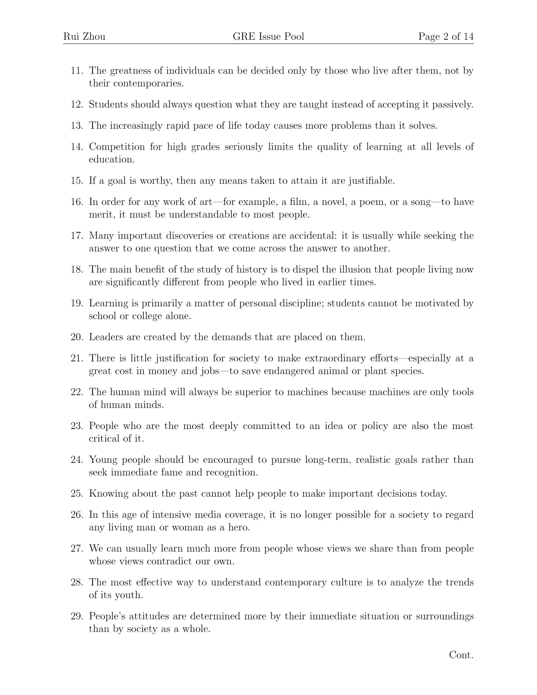 GRE Issue Pool 第 2 页，题目 11–29，按考察方式分类