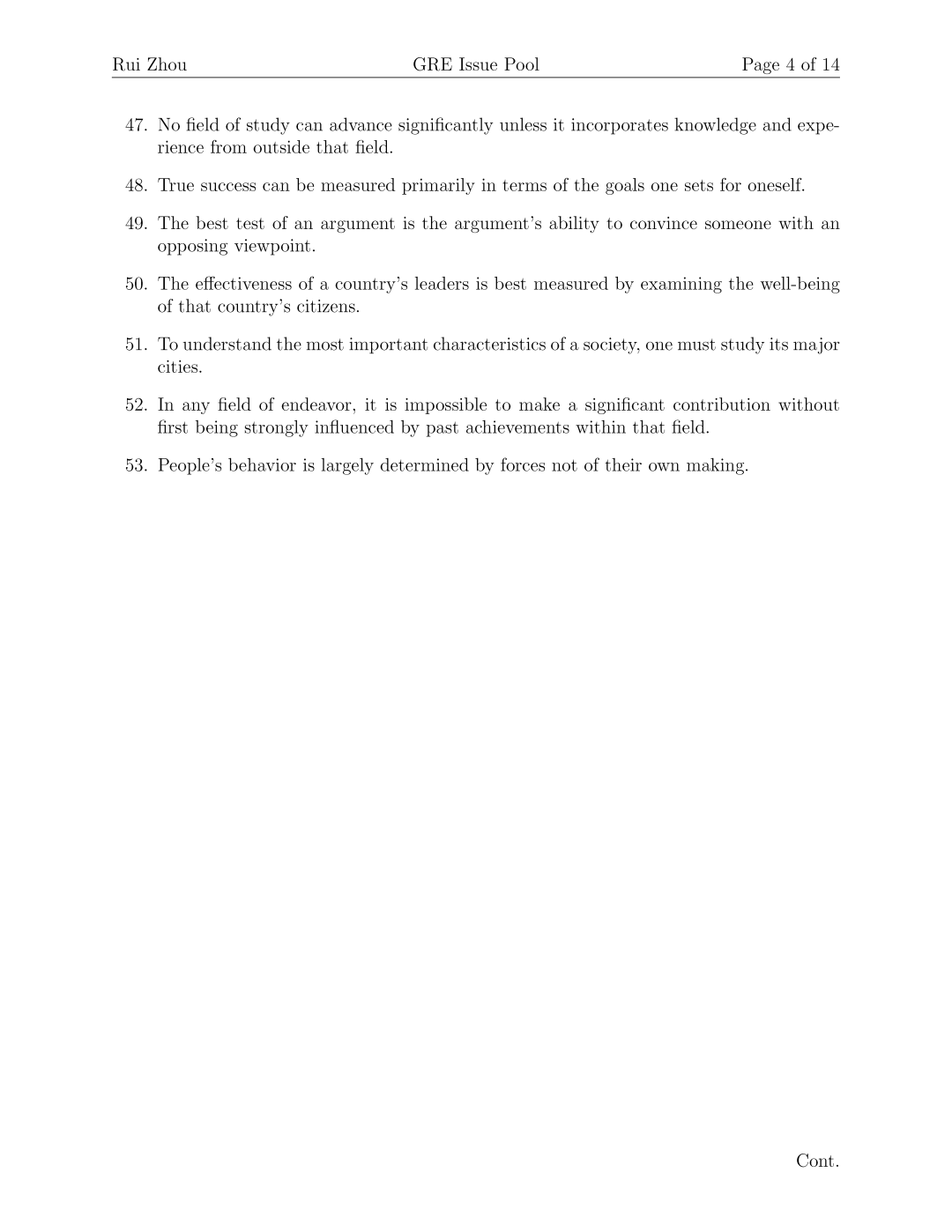 GRE Issue Pool 第 4 页，题目 47–53，“Might not hold true”分类末页