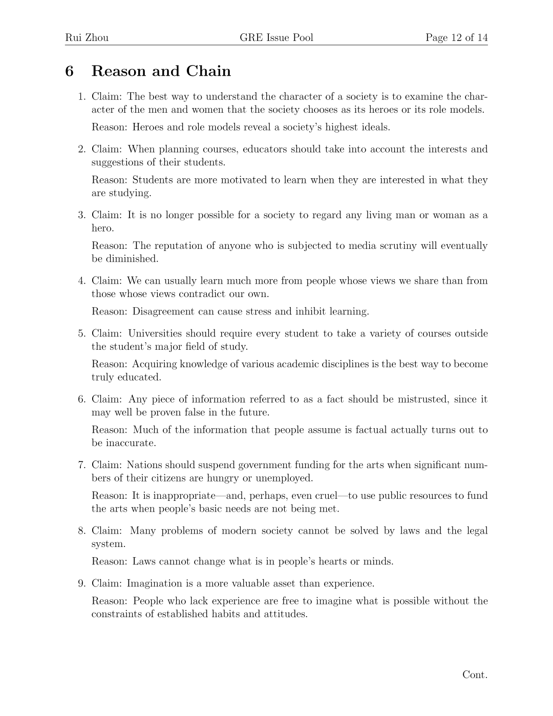 GRE Issue Pool 第 12 页，Issue 题目列表续