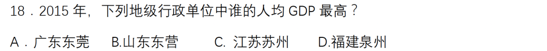 期末选择题：2015年地级行政单位人均GDP排名比较