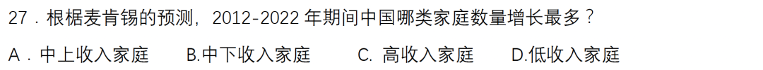 期末选择题：麦肯锡预测2012至2022年中国家庭数量增长类型