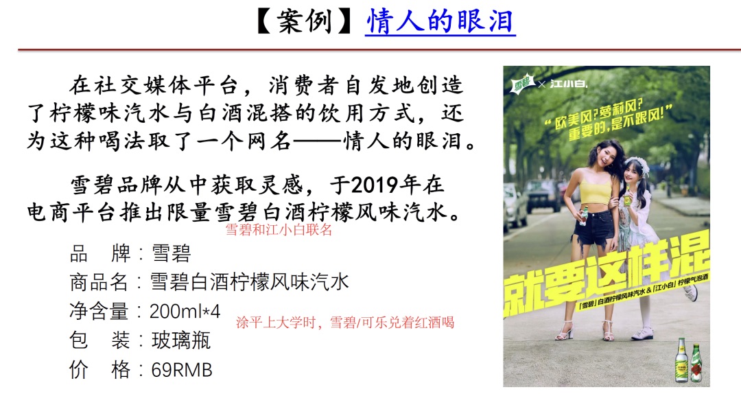 营销学PPT截图：“情人的眼泪”案例介绍雪碧白桃气泡水