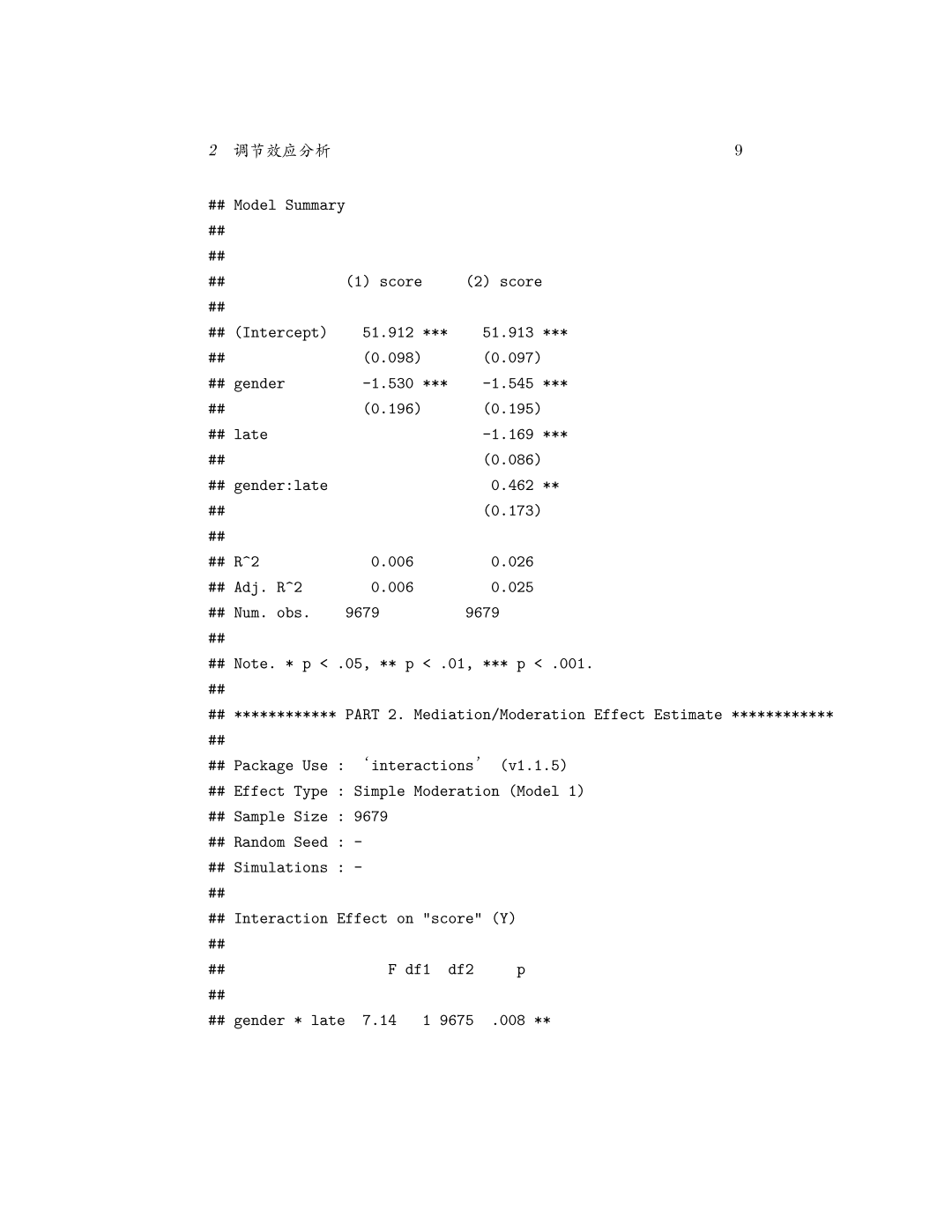PROCESS() 多分调节变量的回归模型摘要及交互效应检验