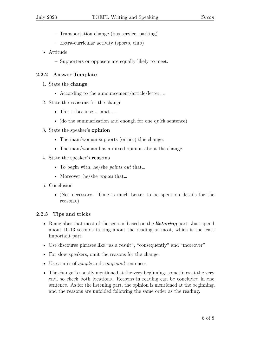 托福口语模板第 7 页，Question Three 通用学术类题目模板
