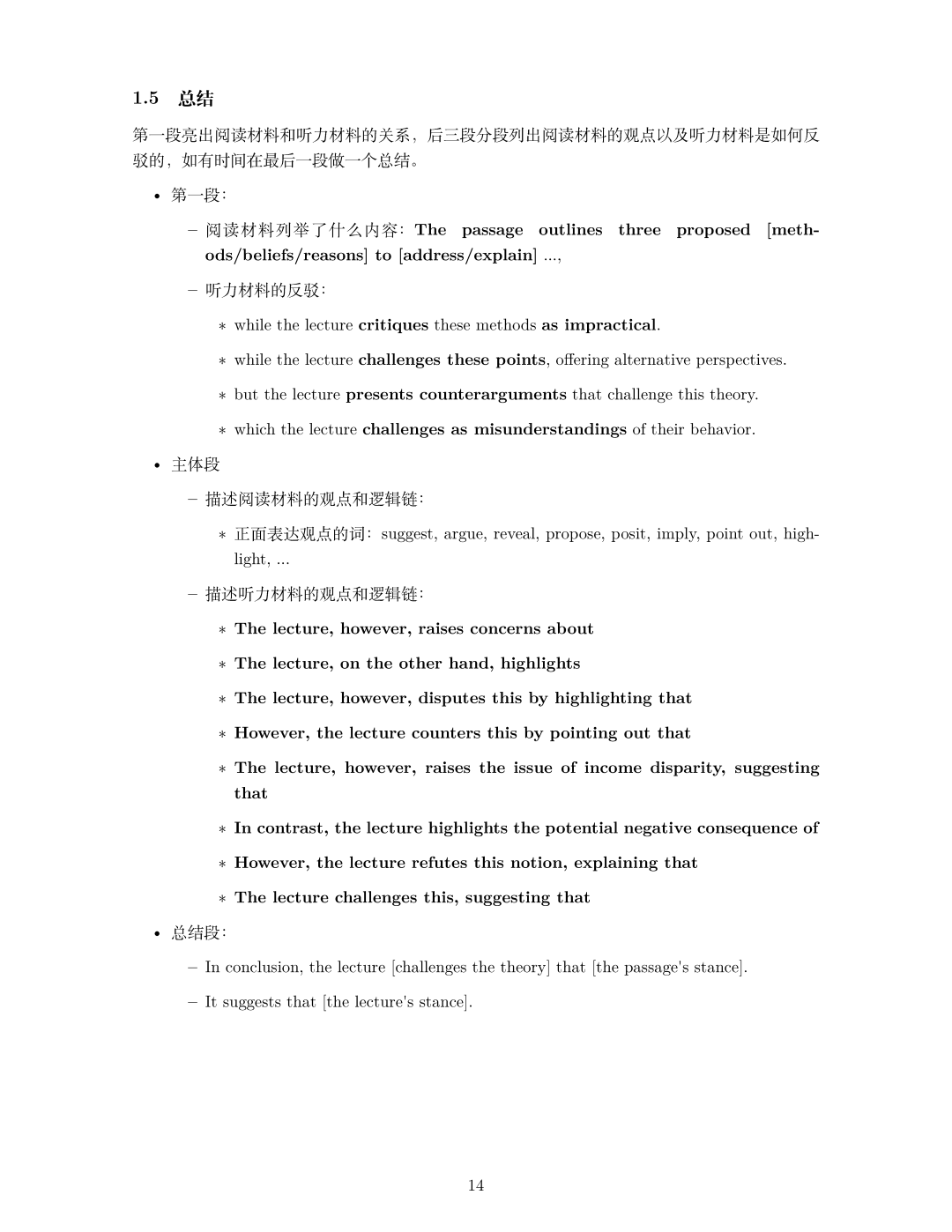 托福综合写作模板总结,含段落结构与听力反驳句型